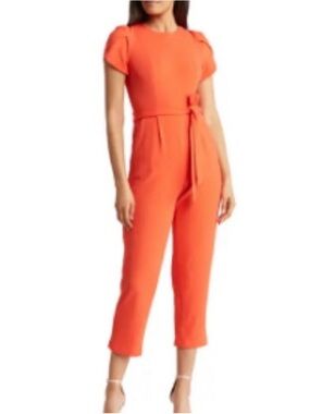 Calvin Klein Orange Short-Sleeve Cropped Tie-Waist Jumpsuit